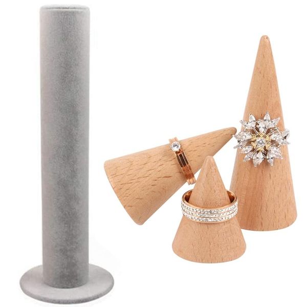 

jewelry pouches, bags upscale wood ring display holder cone shaped organizer stand with hair circle flannel, Pink;blue
