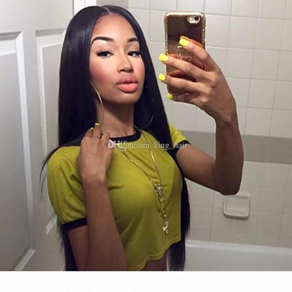 

silky straight virgin human hair lace front wig with baby hair brazilian human hair full lace wig 8-30 inch for black woman, Black;brown