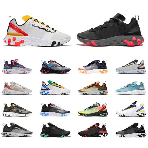 

55 react element 87 men women running shoes total orange university gold volt core black bred metallic gold sports sneakers size 36-45, White;red