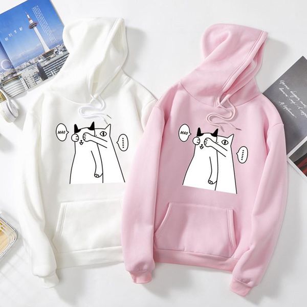 

women's hoodies & sweatshirts women autumn sweatshirt long sleeve solid hooded pullover blouse cat print casual multicolor hoodie, Black