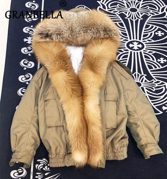 

women's fur & faux 2021 women real jacket large natural collar coat white duck feather parka hooded bomber, Black