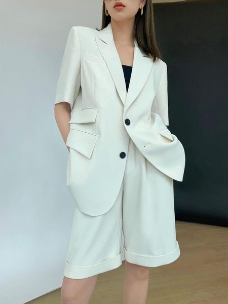 

women's tracksuits fashion elegant temperament shorts sets notched collar more than pocket design + casual solid two piece set women, Gray