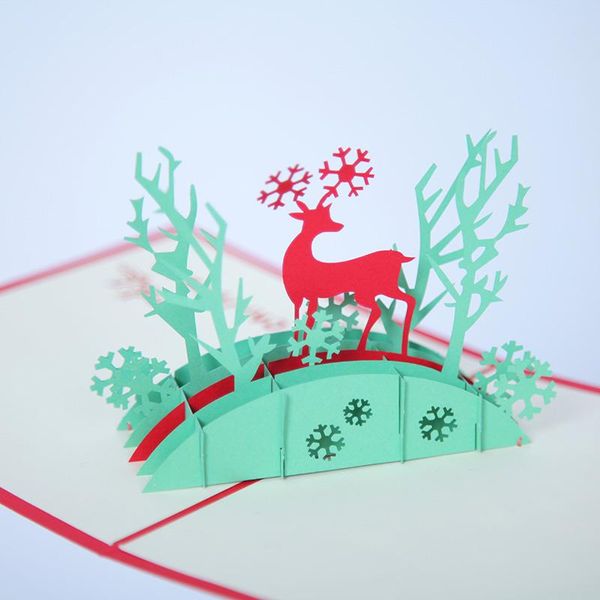 

greeting cards 10 pcs merry christmas deer folding -up with envelope stickers laser cut year gifts card handmade