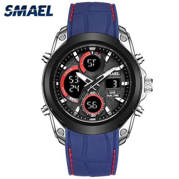 

wristwatches mens watches to men leather sports smael men's quartz led digital clock waterproof military wrist watch, Slivery;brown