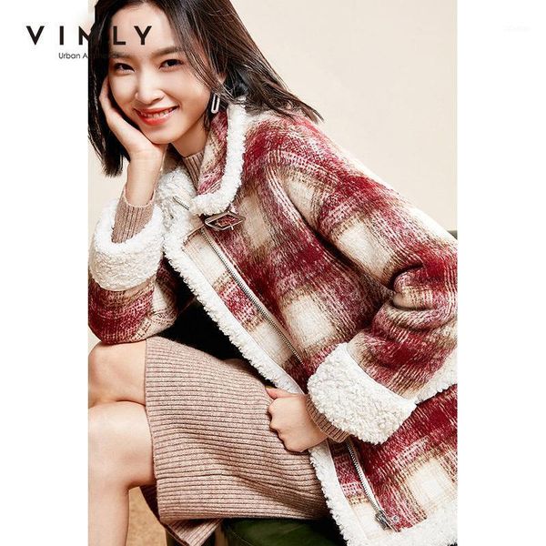 

women's wool & blends vimly women plaid coat elegant turn-down collar zippers england style overcoat female thick jackets 30268, Black