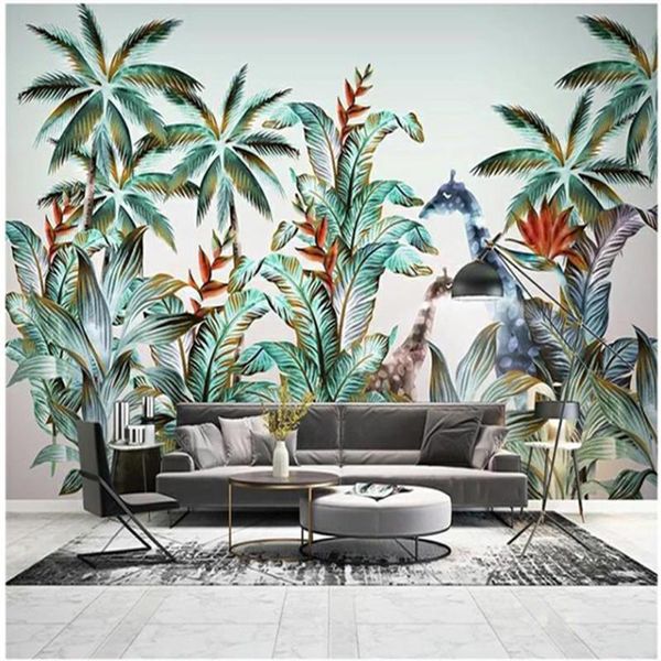 

wallpapers custom 3d canvas hand painted modern creative tropical rain forest plants flowers theme business home background wallpaper