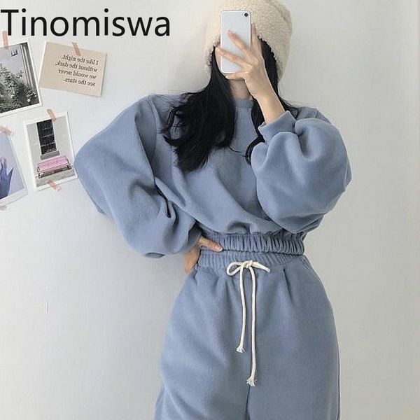 

tinomiswa casual fashion sweatpants sets o neck long sleeve sweatshirt high waist pants new korean two piece set women outfits, White