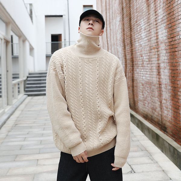 

2021 winter thick turtleneck sweater men's warmth fashion retro knitted pullover men wild casual sweaters mens clothes 6qmc, White;black