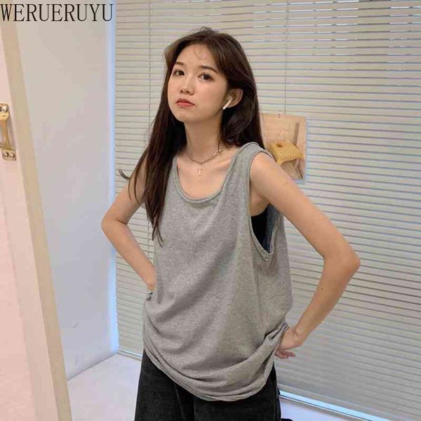 

werueruyu women plain camisole o-neck vest slim sling tank 210608, White