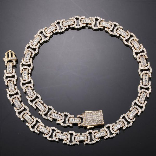 

chains hip hop claw set 5a+ cubic zirconia bling iced out geometric link chain necklace for men rapper jewelry gold silver color