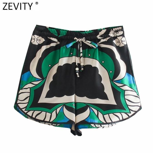 Zevity Frauen Vintage Kontrast tropische Blätter Druck Bermuda Shorts Weibliche Chic Lace Up Elastische Taille Pantalone Cortos P1147 210625