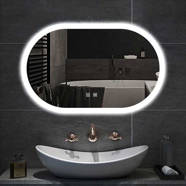 Specchi 50x80cmOval Smart Makeup Specchio da parete per bagno a figura intera Vanity LED a 3 colori con dimmer di luminosità antiappannamento