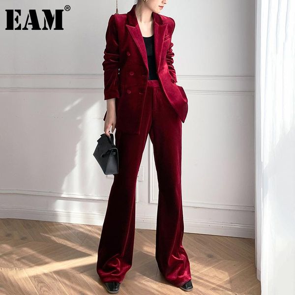 

[eam] wide leg pants elvet two piece suit new notched long sleeve red loose fit women fashion tide spring autumn 2021 1dd5355, White