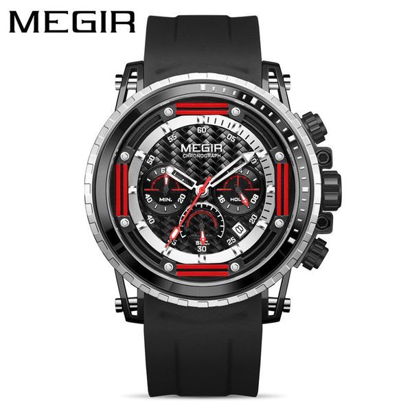 

wristwatches megir watch men's luminous waterproof chronograph silicone strap sports fashion quartz men relogio masculino 2143, Slivery;brown