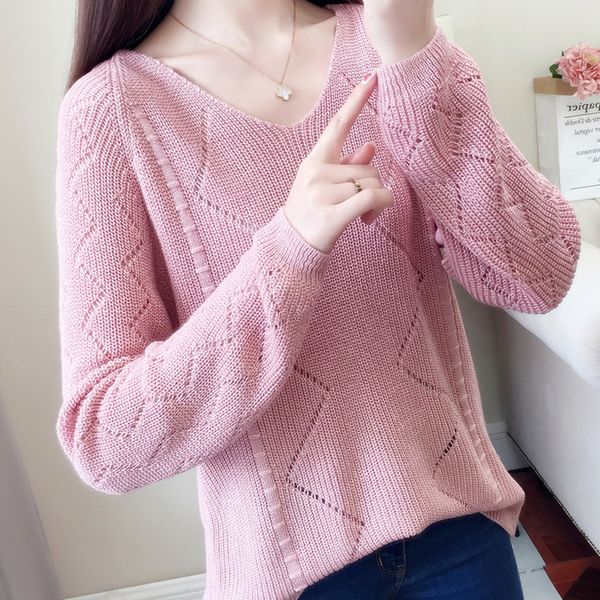 

2021 new women sweater solid color female v neck loose warm ladies knitted sweaters pull jumpers autumn spring 25u8, White;black
