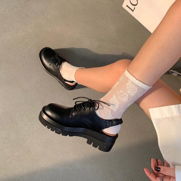 

dress shoes monmoira 2021 lace up british style oxfords for women round toe black punk high heel wedges slingback pumps