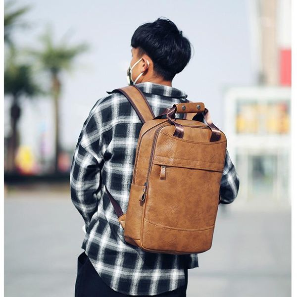 

backpack men bagpack shoulder bag pu leather business student travel computer bags