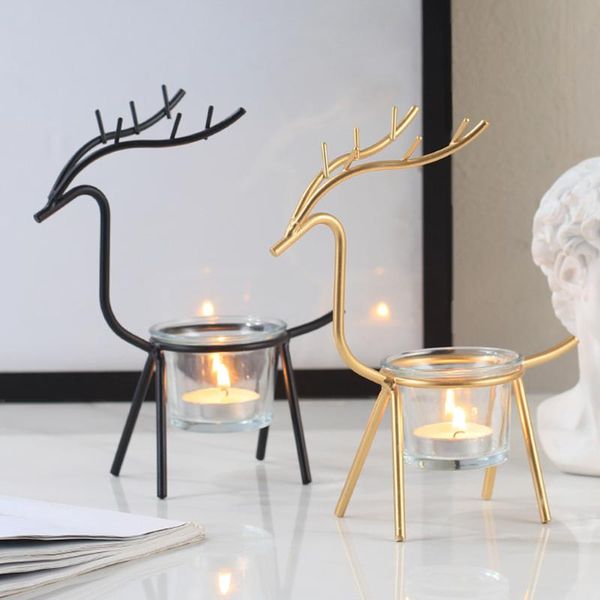 

candle holder metal crafts candlestick with candle glass cup light reindeer shape party christmas ornament home decor