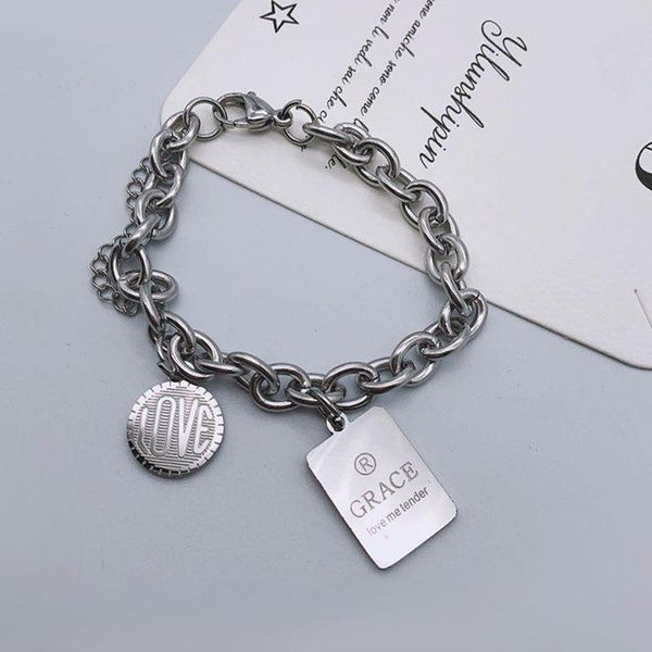 

charm bracelets hip hop cool linked chain heart square for men women steel color metal beads bracelet street style jewelry, Golden;silver