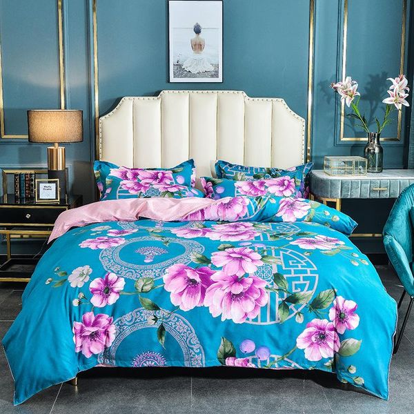 

bedding sets home textile polyester cotton set a/b double-sided peony flower pattern bed sheet quilt cover duvet pillowcase oceania