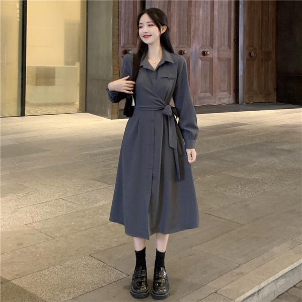 

casual dresses early autumn fashion dress women's 2021 close waist thin suit small temperament long sleeve, Black;gray