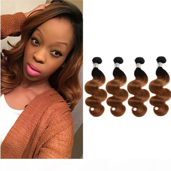 

indian virgin hair 4 bundles body wave 1b 30 ombre human hair extensions 4 pcs t1b 30 two tones color body wave hair wefts, Black