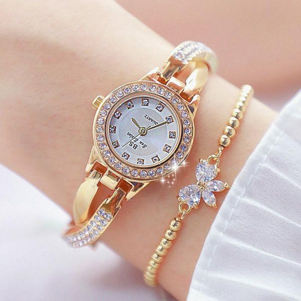 

wristwatches lady crystal watch women dress fashion gold quartz watches female stainless steel jewelry, Slivery;brown