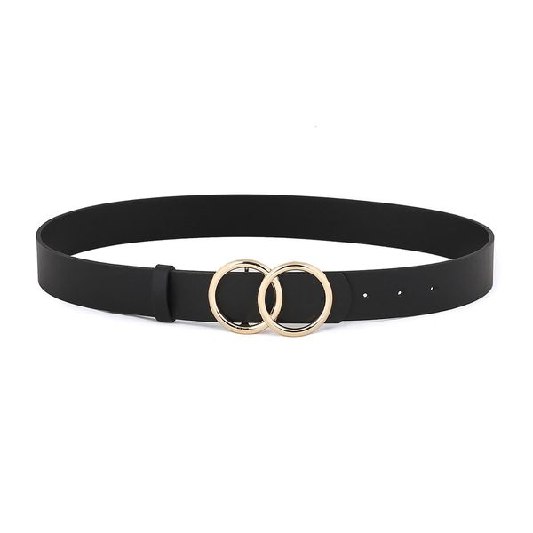

fashionable 8-button double ring buckle versatile decorative belt smooth buckle casual decorative waist belt versatile for girls, Black;brown