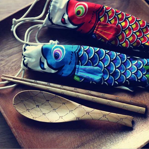 

chopsticks japanese style fish banner tableware portable wooden spoon set lunch picnic kitchen cutlery tool