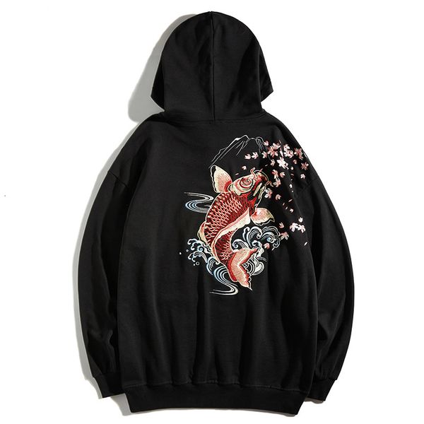 

men's hoodies & sweatshirts casual hoodie, all animals, women's coat, cotton, loose, carp embroidery, large national fashion in 20, Black