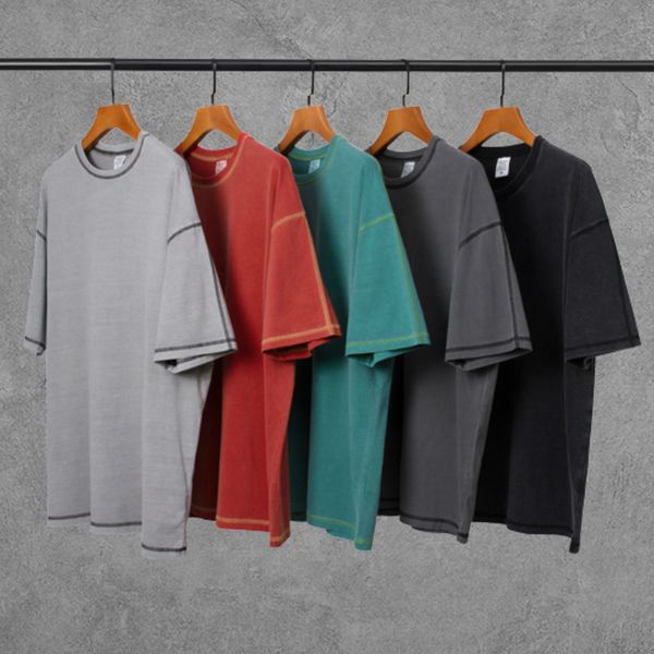 

5 colors garment-wash inside-out t-shirt hip hop relaxed fit raglan tee streetwear, White;black