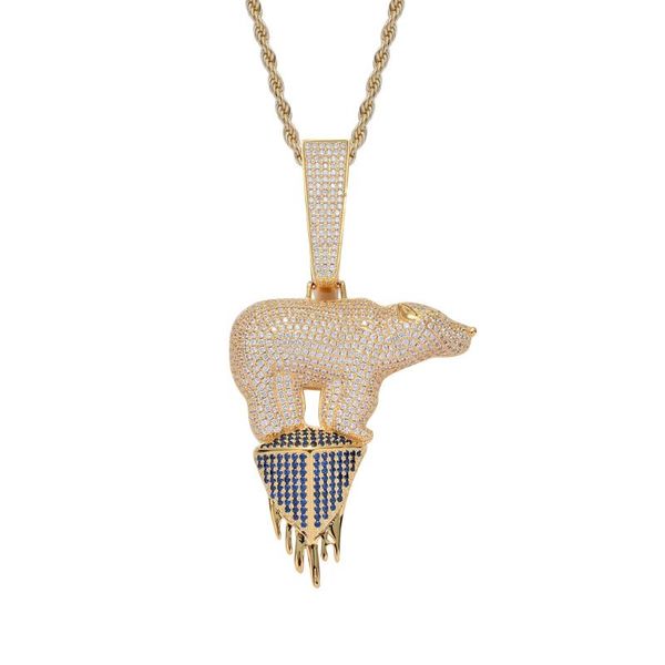 

pendant necklaces polar bear chain necklace men micro-inlaid zircon hip hop gold for women stainless steel vintage, Silver