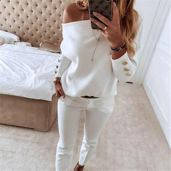 

hirigin solid women off-shoulder shirt ladie button long sleeve autumn winter shirt tee loose mujeres blusas camisas, White
