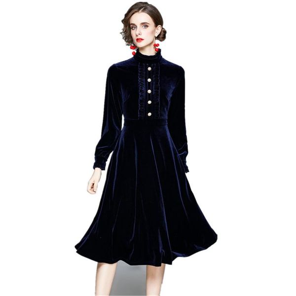 

women autumn & winter elegant velvet dress festa long vintage office party robe femme designer vestidos, Black;gray