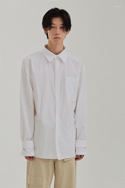 

men's casual shirts shirt solid color simple temperament cotton plain front button personality lapel loose size top, White;black