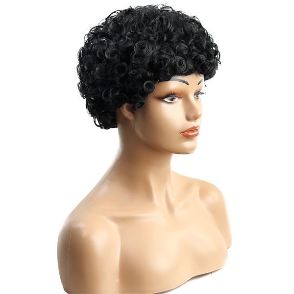 

synthetic short curly hair wigs for women chemical fiber wig female headgear fashion in america and african women daily usefactory direct, Black