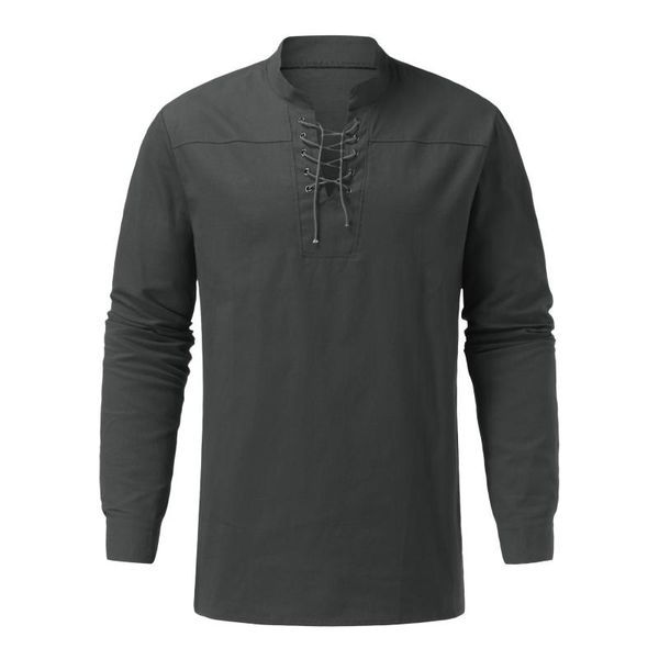 

men's t-shirts camisetas casual tshirts camouflage solid drawstring stand collar long sleeve button oversized t shirt men clothing, White;black