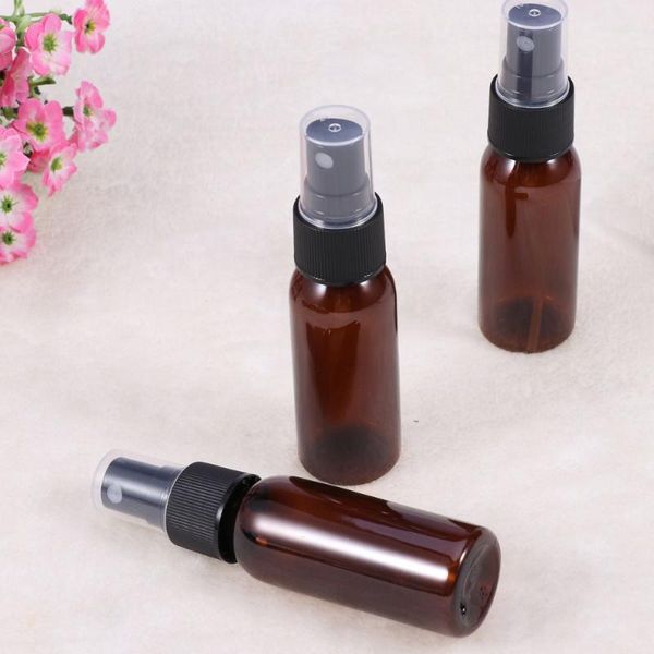 

20pcs mini small empty spray bottle for make and skin care refillable travel use (brown with black sprayer) storage bottles & jars