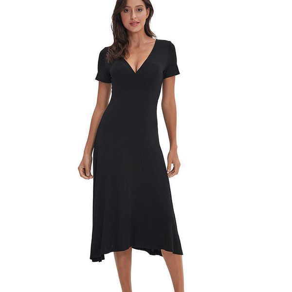 Umweltfreundliches Viskose-Damenkleid, kurzärmeliges, langes Damen-Sommerkleid, sehr weich, M302123 210526