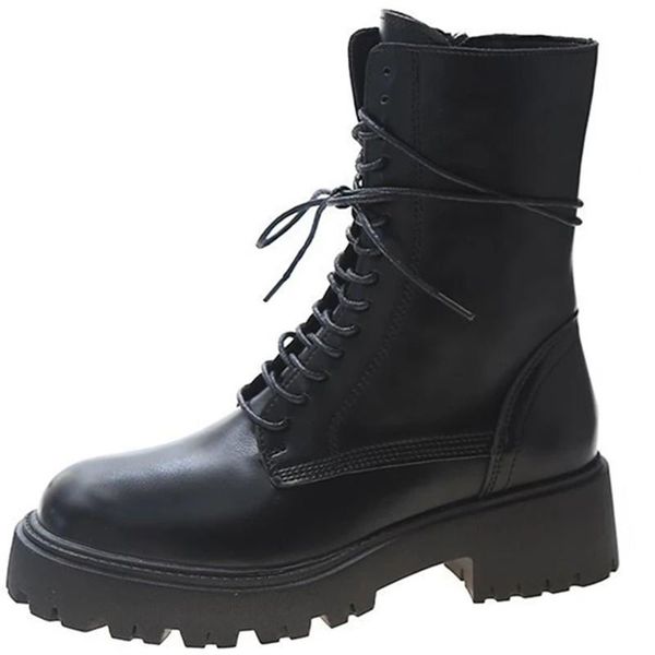 

boots discvry winter fashion women beige lace up black wedges high heels platform punk motorcycle ankle shoes