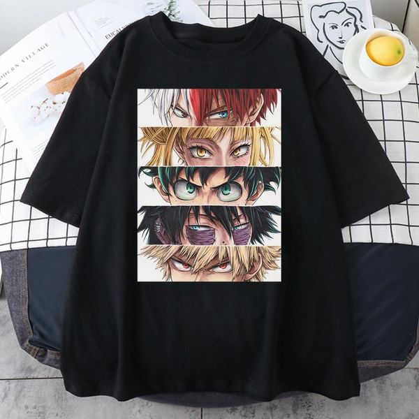 

men's t-shirts anime my hero academia eyes t shirt harajuku summer short sleeve male hip hop t-shirt, White;black