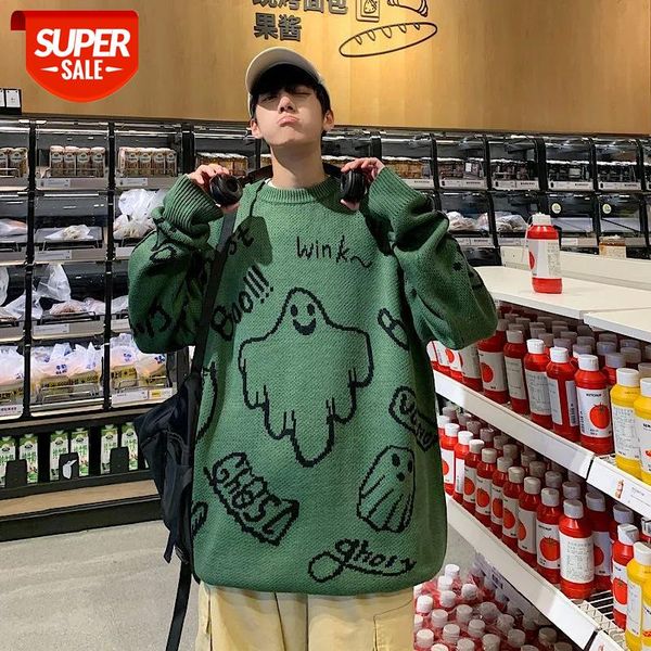 

seveyfan 2021 men hip hop sweater cartoon casual loose knitted pullover autumn winter knitted men's sweater couple #sk5a, White;black