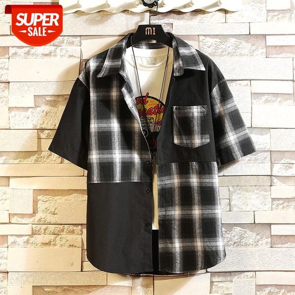 

plaid classic brand 2021 red black summer men's beach shirt fashion short sleeve loose pocket casual plus oversize -4xl 5xl #6u2z, White;black