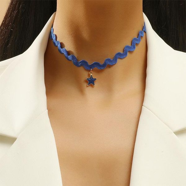 

pendant necklaces korean fashion star necklace for women charming blue flannel choker accessories elegant girl party jewelry gift, Silver
