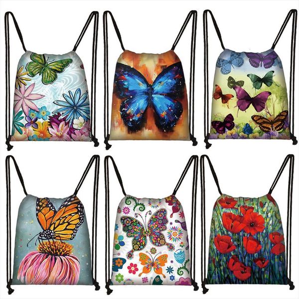 

beautiful butterfly floral backpack women storage bags for travel ladies drawstring teenager girls daypack bookbag