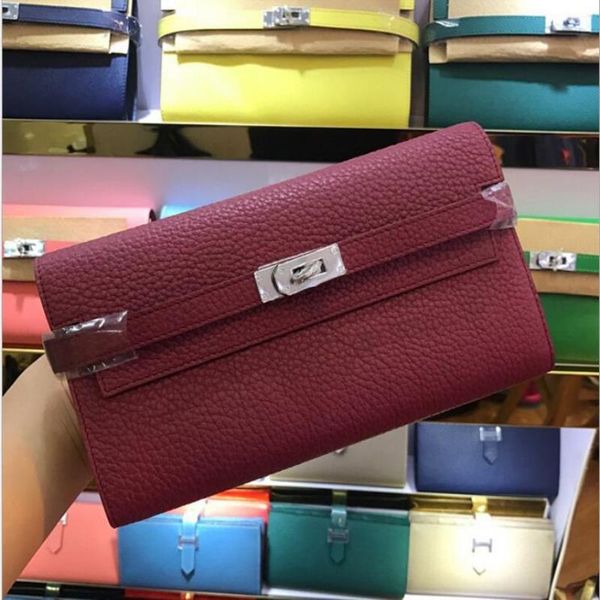 

2021 colors wallets lady brand big with purse passport 24 holders lock fashion cowhide genuine leather wallet bags card for long woman glqk