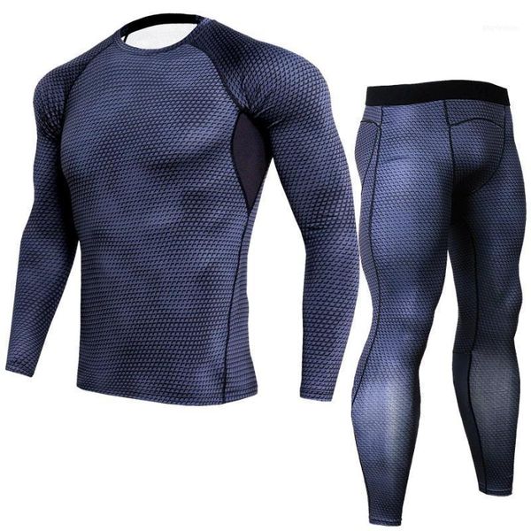 

running sets 2 pcs/set men's tracksuit gym fitness compression sports suit jogging sport wear tactical underwear warm sweat suit1, Black;blue