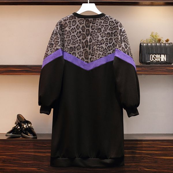 

Plus Leopard Size Sweatershirt Print Female Dress 2021 Spring Long Sleeve Loose Oversize Casual Contrast Cotton Street Dressess Mts3, Black;gray