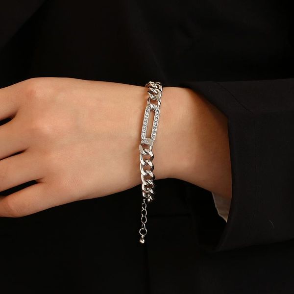 

link, chain flashbuy rhinestone silver color thick bracelets necklace women men punk chunky cuban minimalist hip hop jewelry, Black