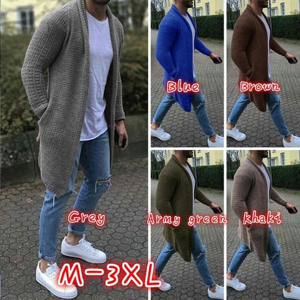 

new arrival fit men casual cardigan streetwear long autumn slim sweaters overcoat mens solid sleeve sweater knitted iivdr, Black